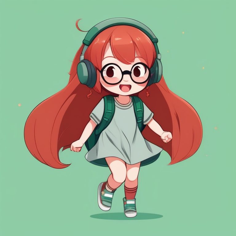 极简卡哇伊Q版女孩:红发双马尾眼镜少女