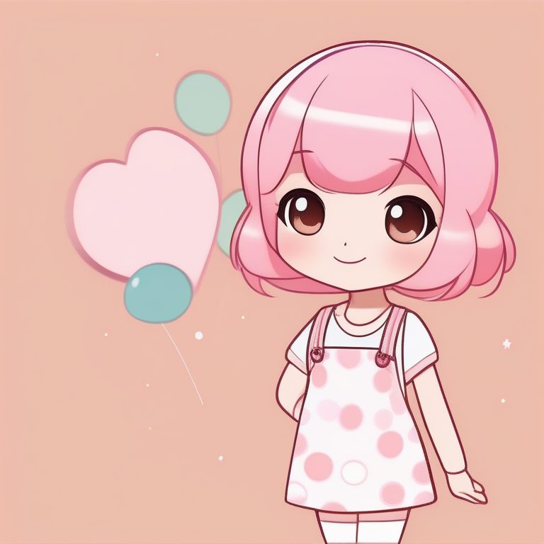 极简卡哇伊Q版女孩全身插画(粉色背景)