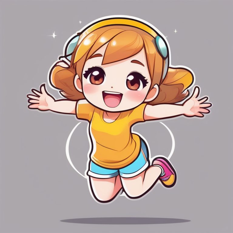 极简卡哇伊Q版女孩全身笑脸跳跃