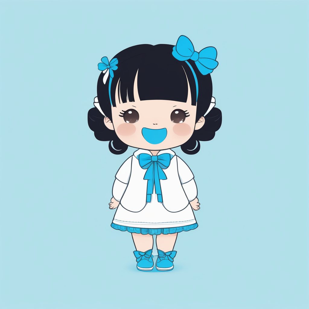 极简卡哇伊Q版女孩与蓝色发饰