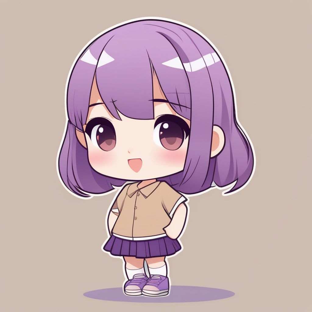 极简卡哇伊Q版女孩紫发短裙可爱风格