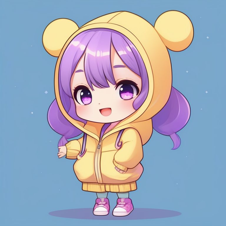 极简卡哇伊Q版女孩:紫发双马尾少女