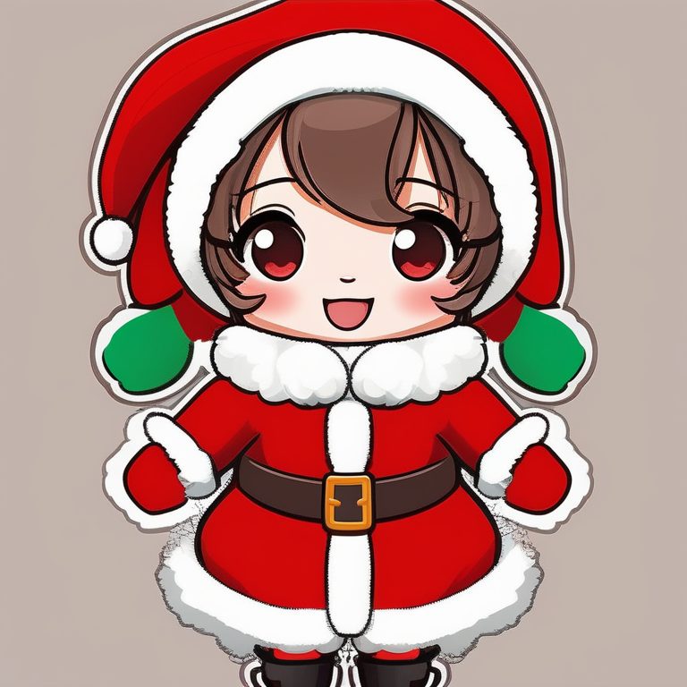 极简卡哇伊Q版圣诞女孩全身照 简洁红色背景