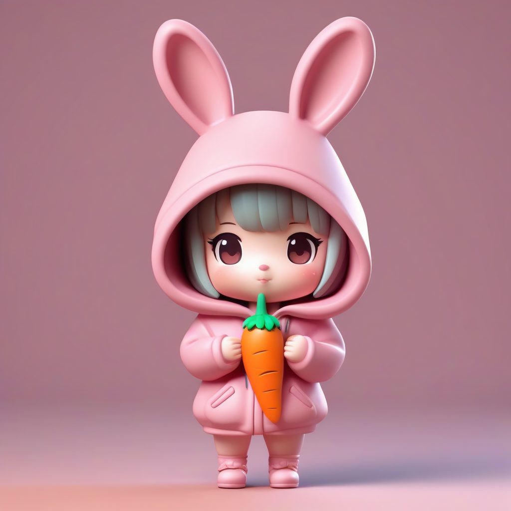 极简卡哇伊Q版兔子帽女孩粘土盲盒造型