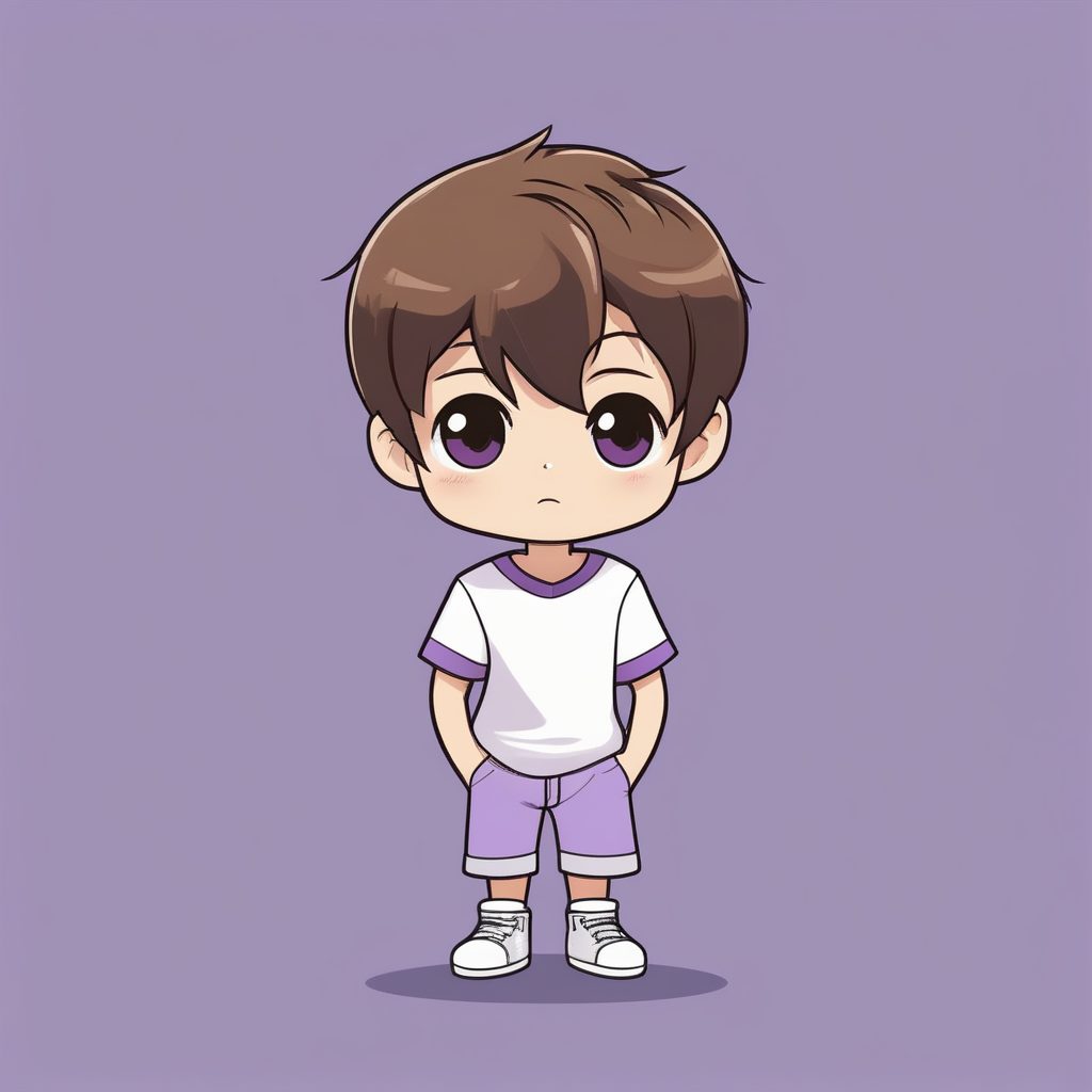 极简卡哇伊Q版紫色体恤男孩可爱形象
