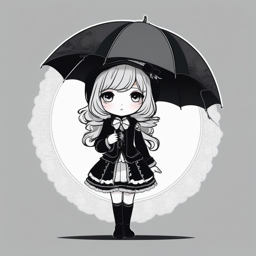 极简可爱2D卡哇伊Q版哥特萝莉女孩提示词：纯色背景