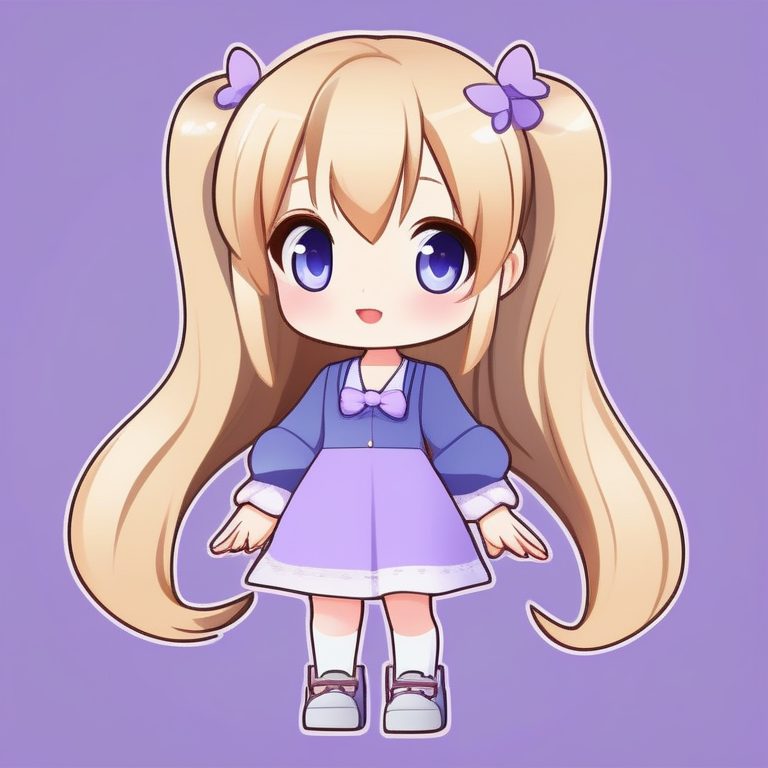 极简可爱风格 一位Q版大头小身金发女孩