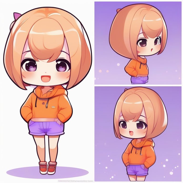 极简可爱风Q版妹子•紫色背景•眨眼卖萌