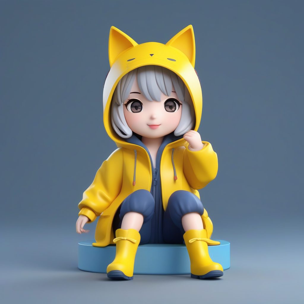 极简可爱风雨天猫咪主题Q版女孩3D模型