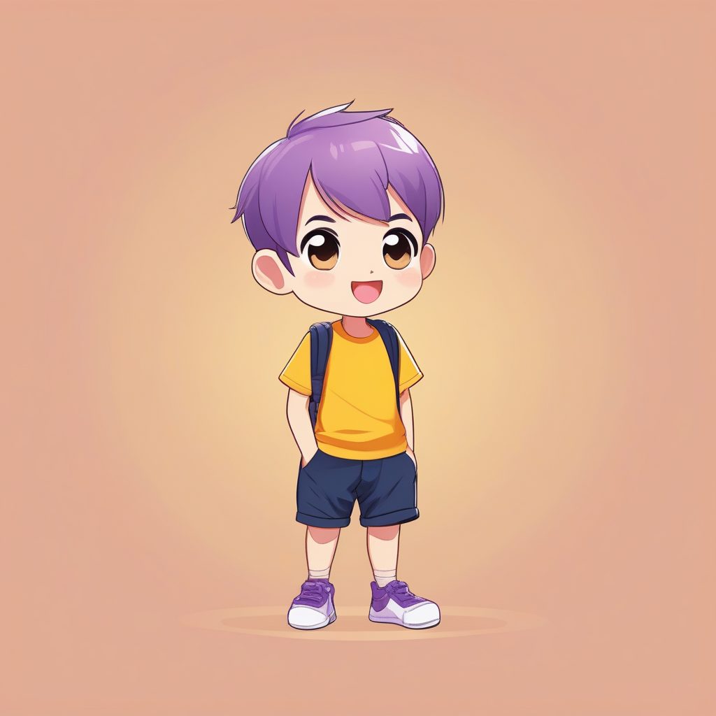 极简可爱Q版动漫风紫色头发男孩