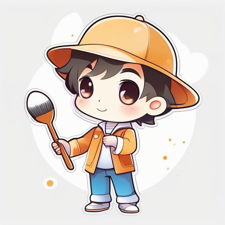 极简可爱Q版动漫小画家男孩-白色极简背景