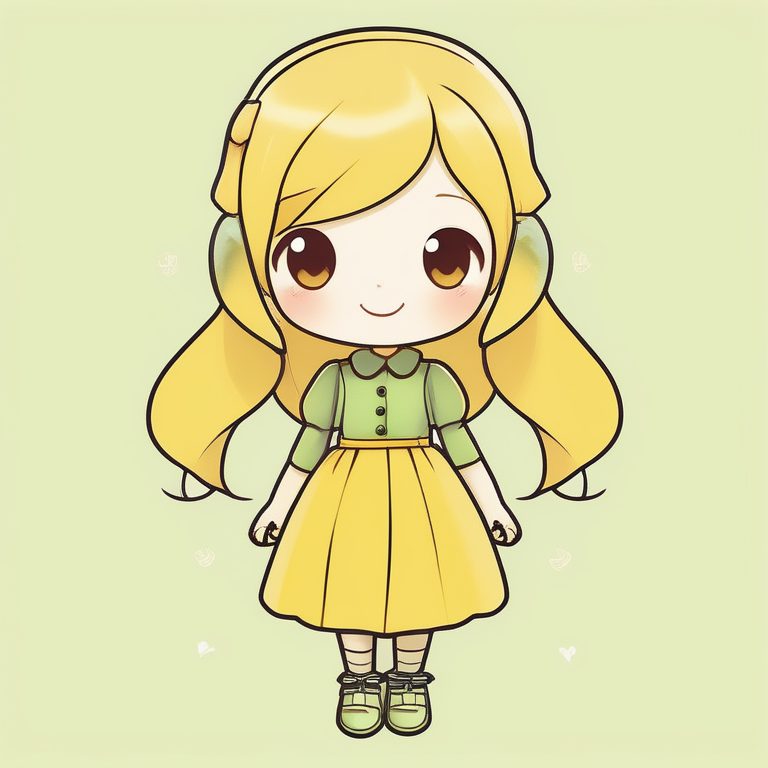 极简可爱Q版金发动漫女孩全身照
