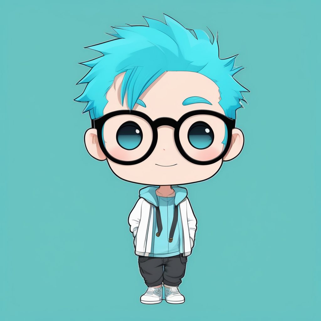 极简可爱Q版蓝发眼镜男孩卡通形象
