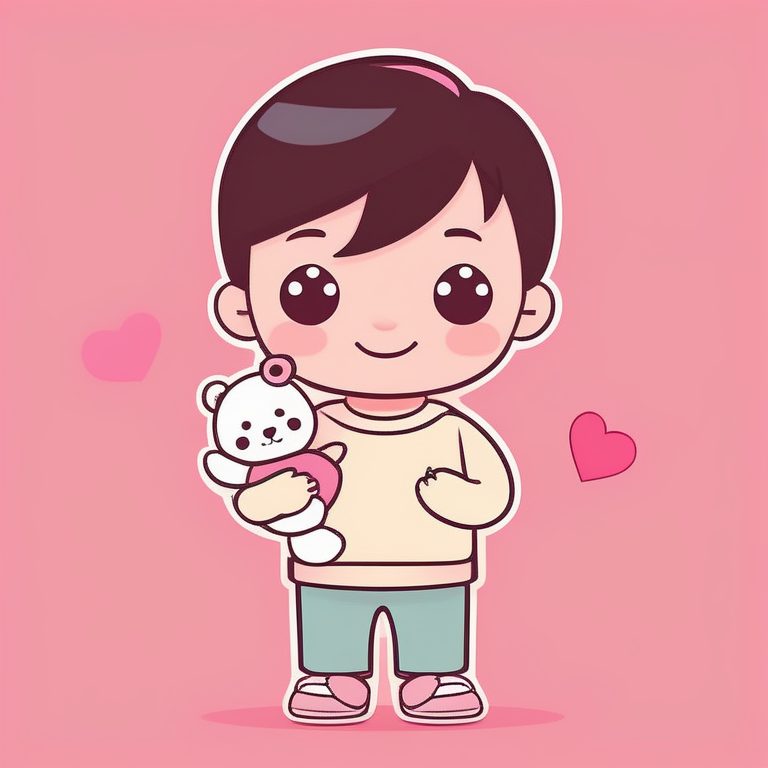 极简可爱Q版男孩抱玩具-粉色简洁背景