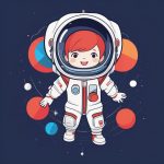极简可爱Q版宇航员男孩AI绘画:平面着色大头小身全身插画 6 ji jian ke ai q ban yu hang yuan nan hai ai hui hua ping mian zhuo se da tou xiao shen quan shen