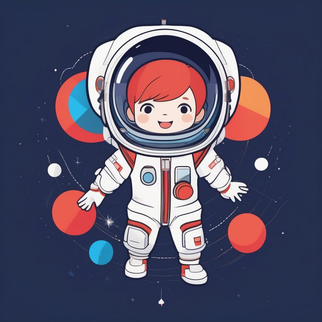 极简可爱Q版宇航员男孩AI绘画：平面着色大头小身全身插画