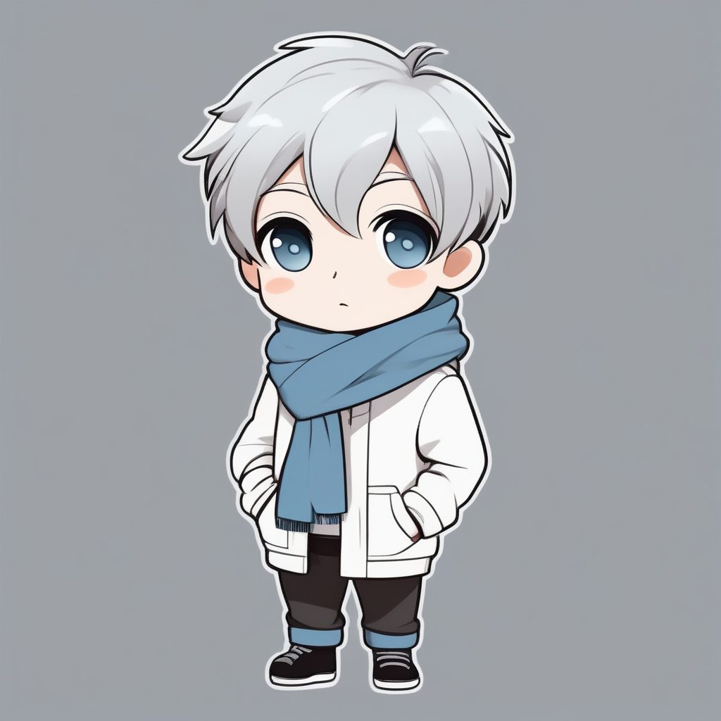 极简蓝色围巾Q版卡哇伊男孩秋冬风