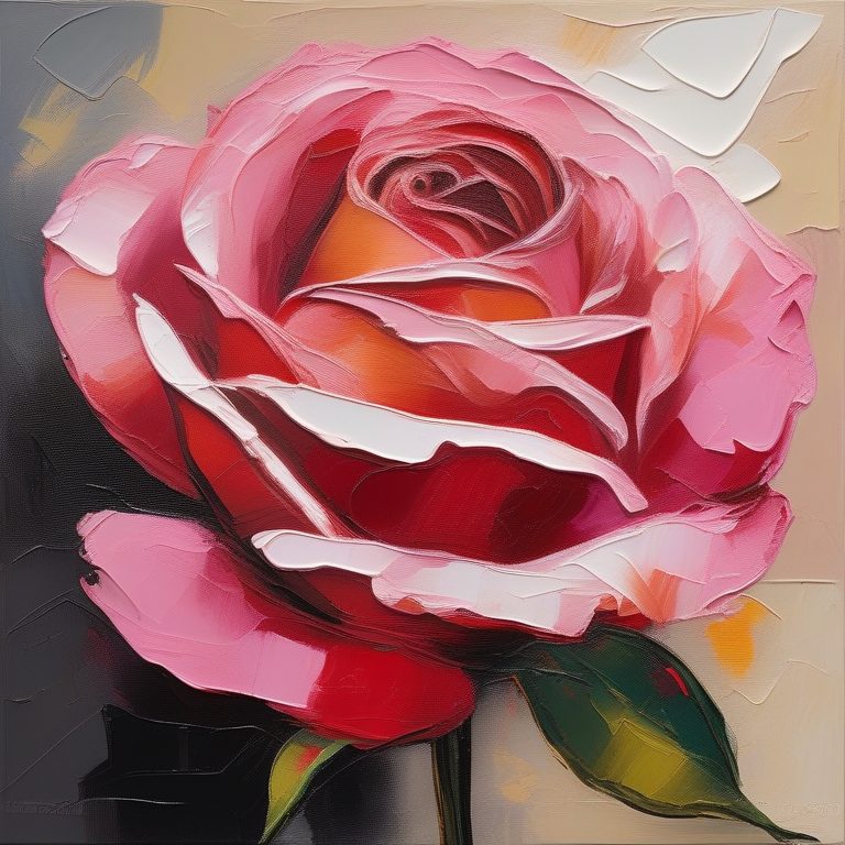 极简浪漫油画厚涂玫瑰花