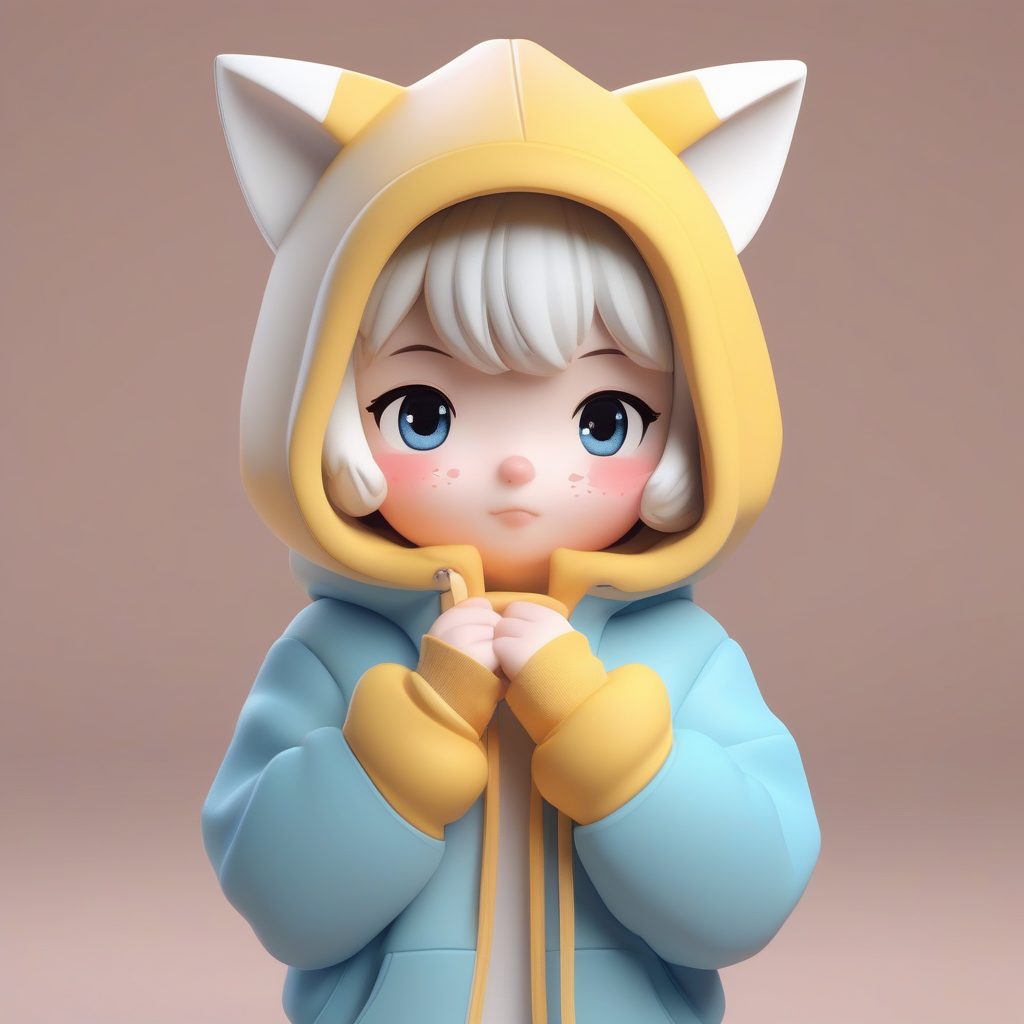 极简立体Q版猫耳连帽衫女孩 3D粘土盲盒造型