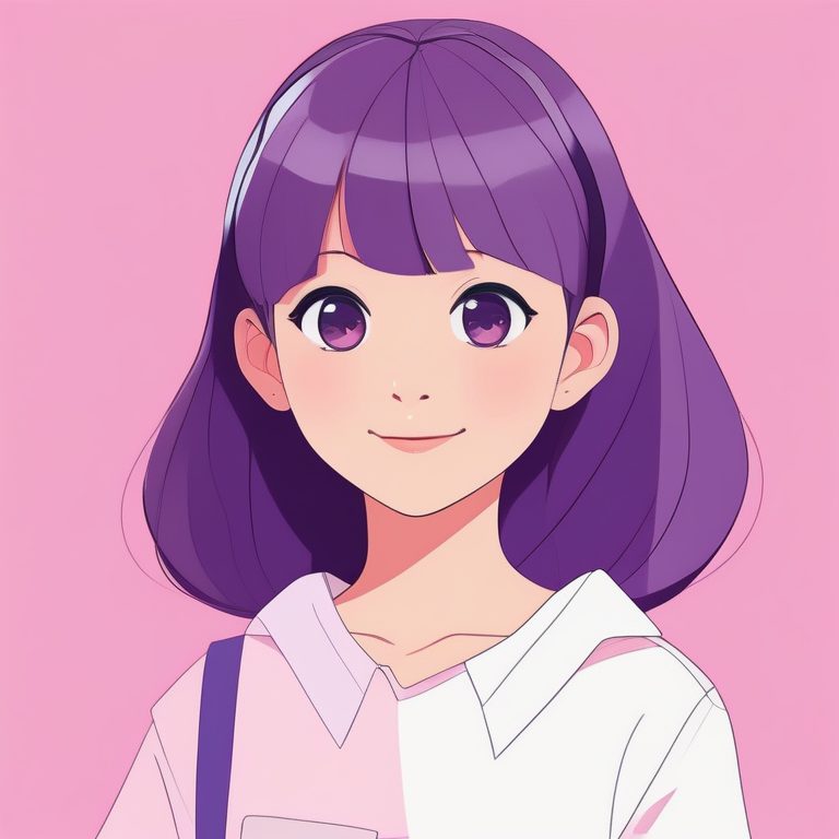 极简萝莉风少女肖像配粉紫纯底