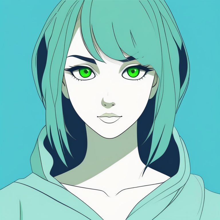 极简绿眸少女肖像蓝底色