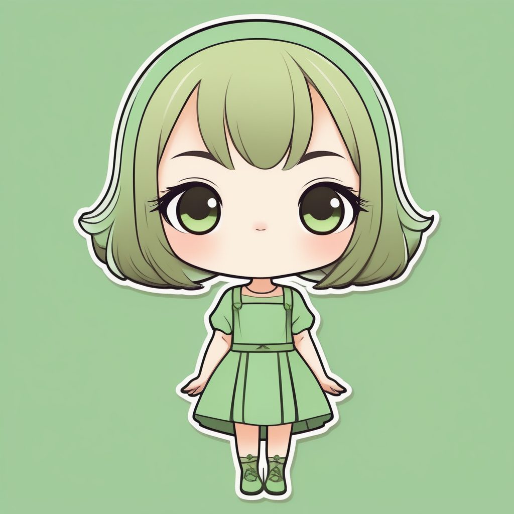 极简绿裙Q版少女转身