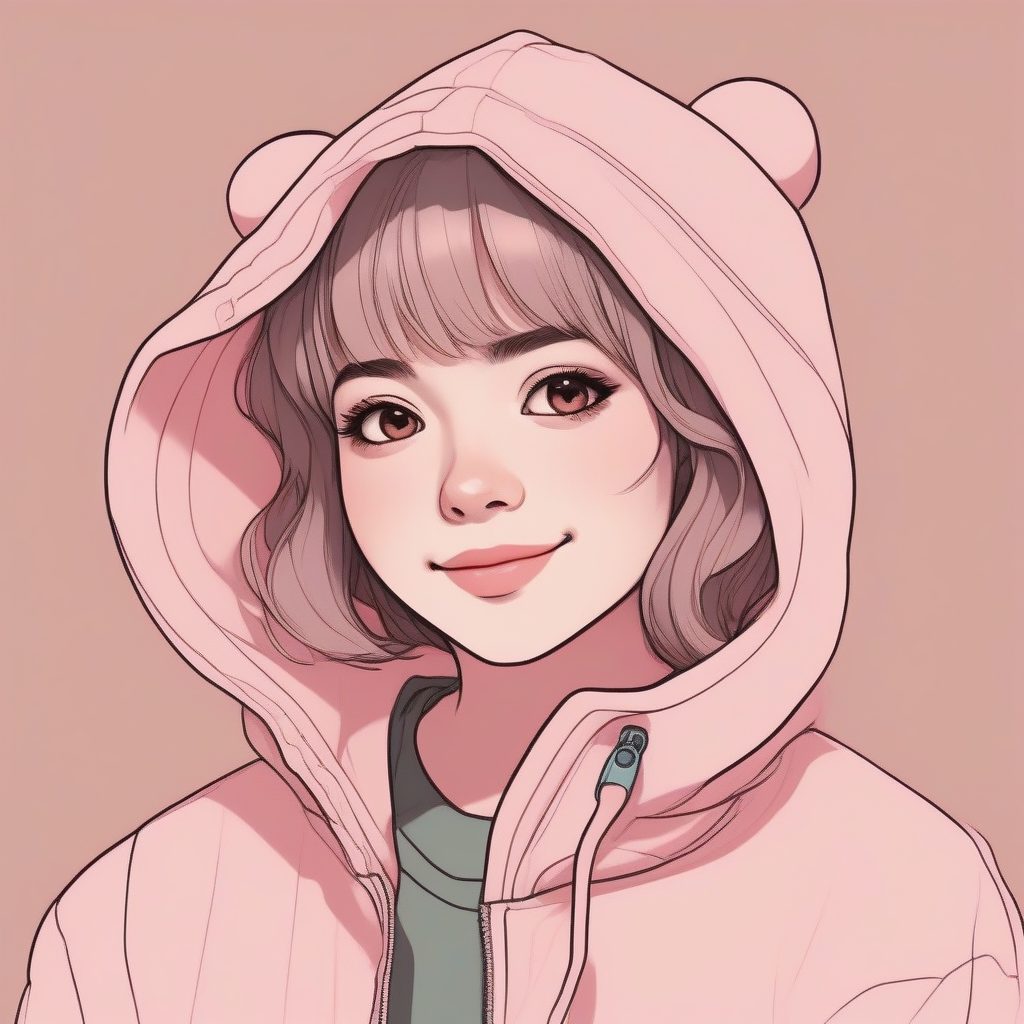 极简马卡龙少女肖像：粗线条勾勒的二次元甜美风格