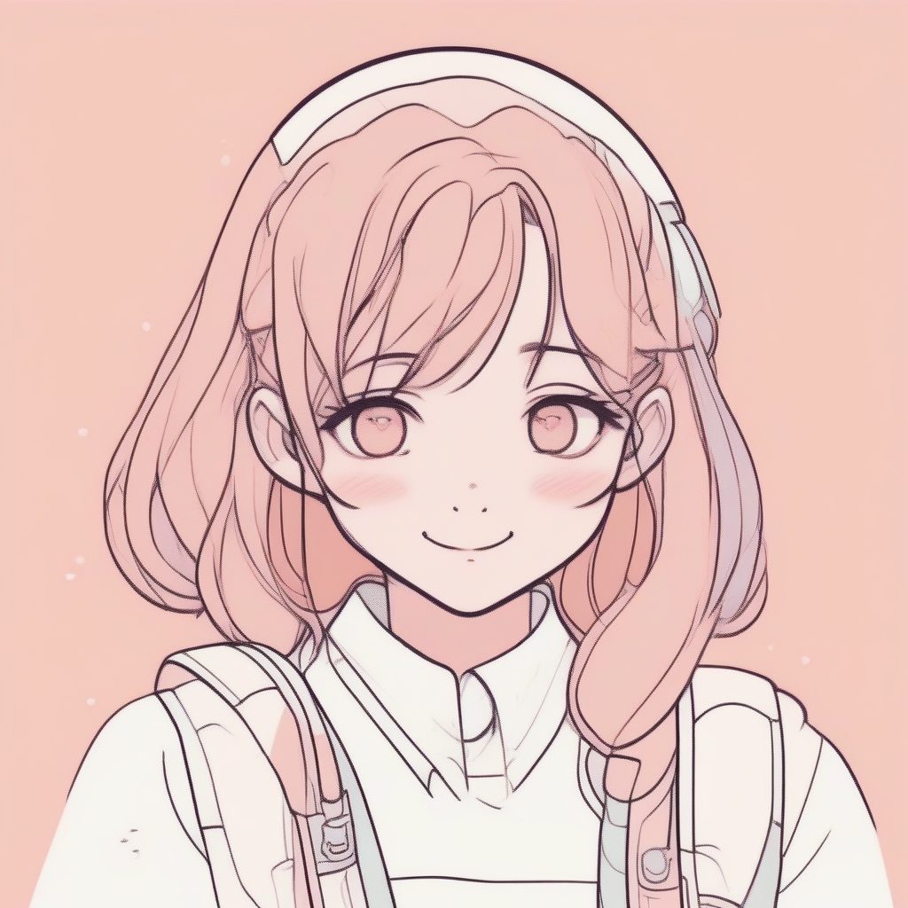 极简马卡龙少女肖像：可爱眨眼与粗勾边赛璐珞风格