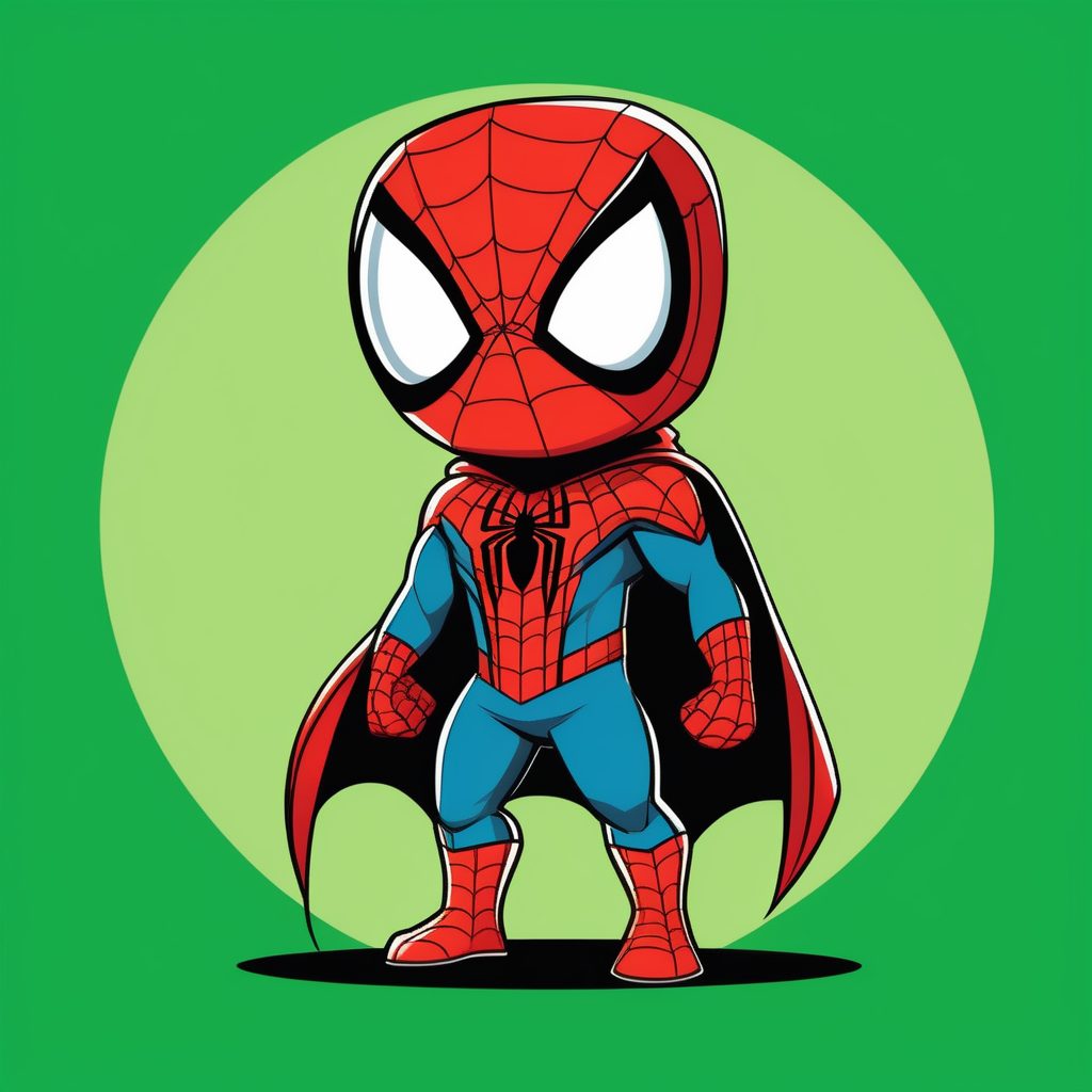 极简漫画风小巧Q版蜘蛛侠绿色底色