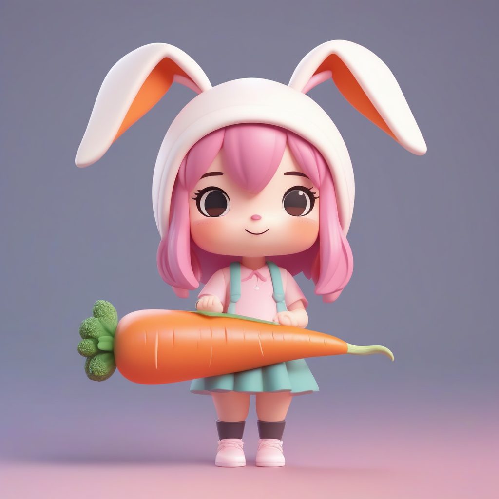 极简盲盒风格卡哇伊Q版粉发兔耳女孩