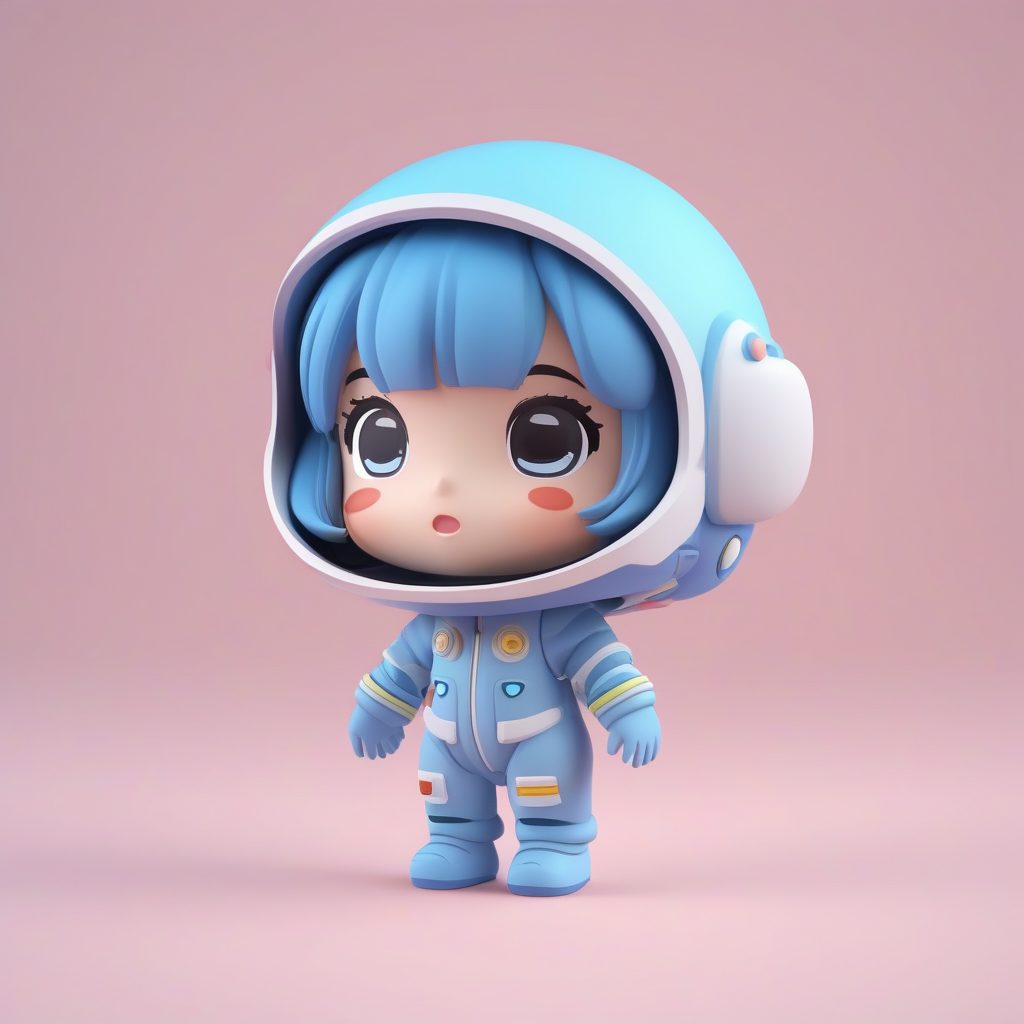 极简盲盒风宇航员Q版女孩粘土3D渲染