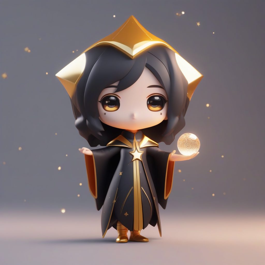 极简盲盒：宇宙占卜小魔女，黑金配色Q版C4D渲染