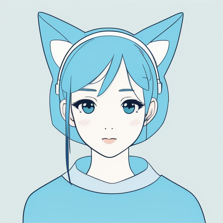 极简猫耳少女肖像纯浅蓝背景