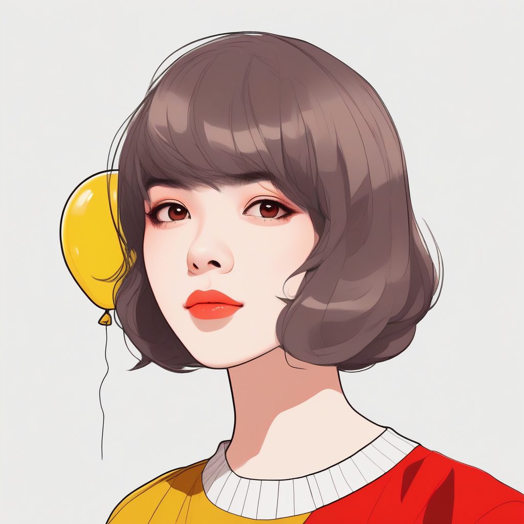 极简美学：拿着气球的可爱短发少女