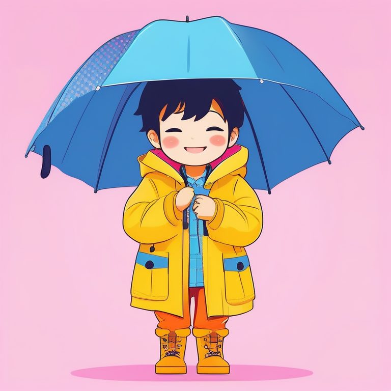 极简萌系Q版男孩:雨衣活泼小雨伞