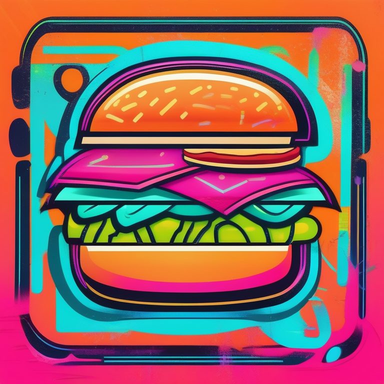 极简霓虹涂鸦风下的汉堡
