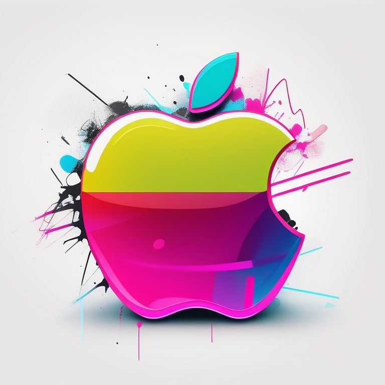 极简霓虹涂鸦苹果在干净背景