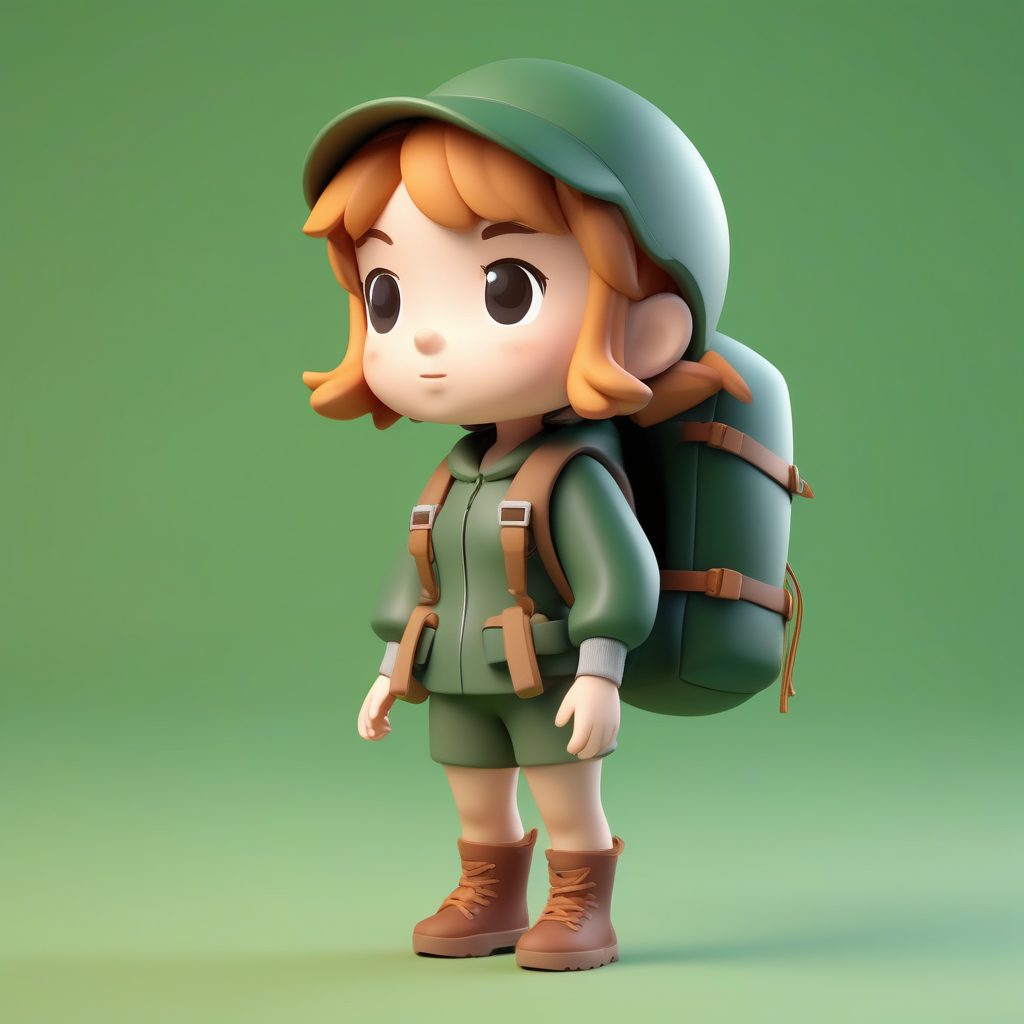 极简粘土风：Q版登山徒步女孩3D渲染提示词，户外探险主题