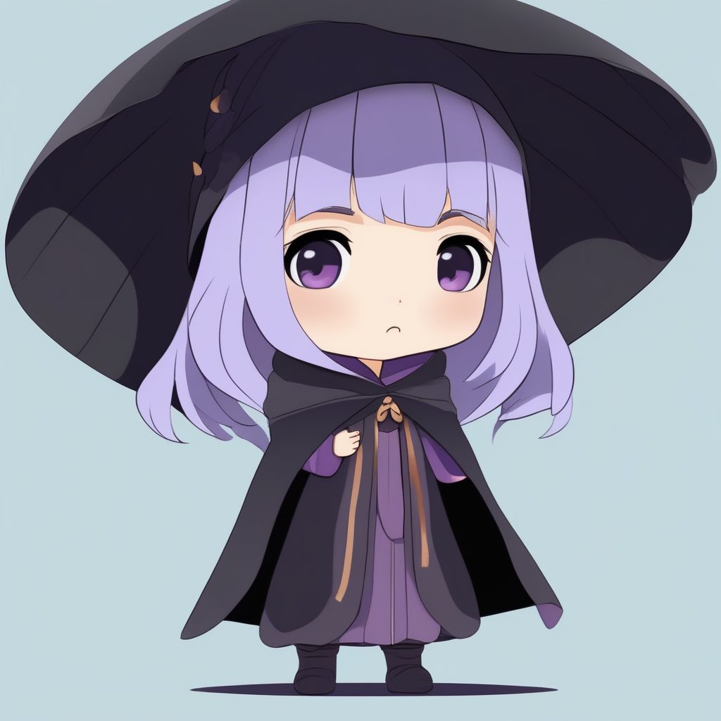 极简粘土风Q版魔法少女AI绘画：紫色长发与专注施法