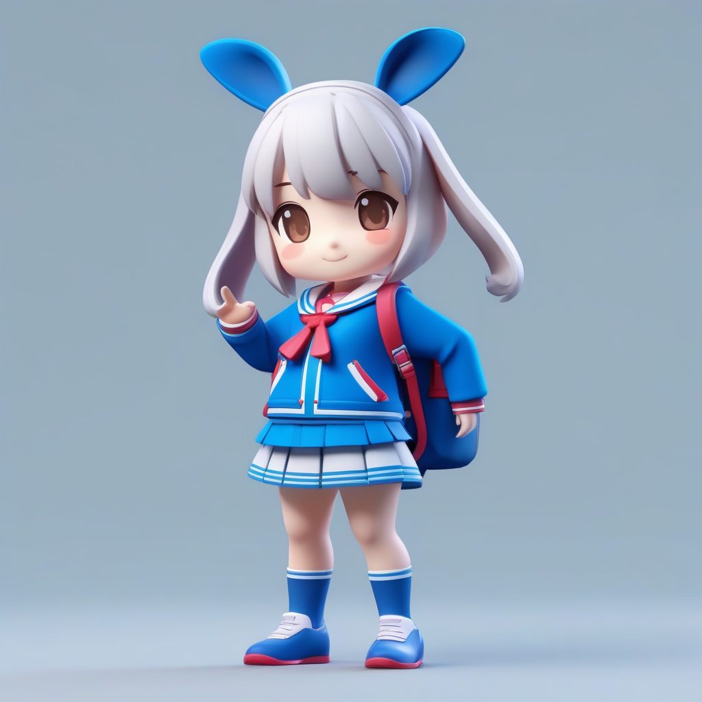 极简粘土风：水手服兔耳娘比V手势站姿