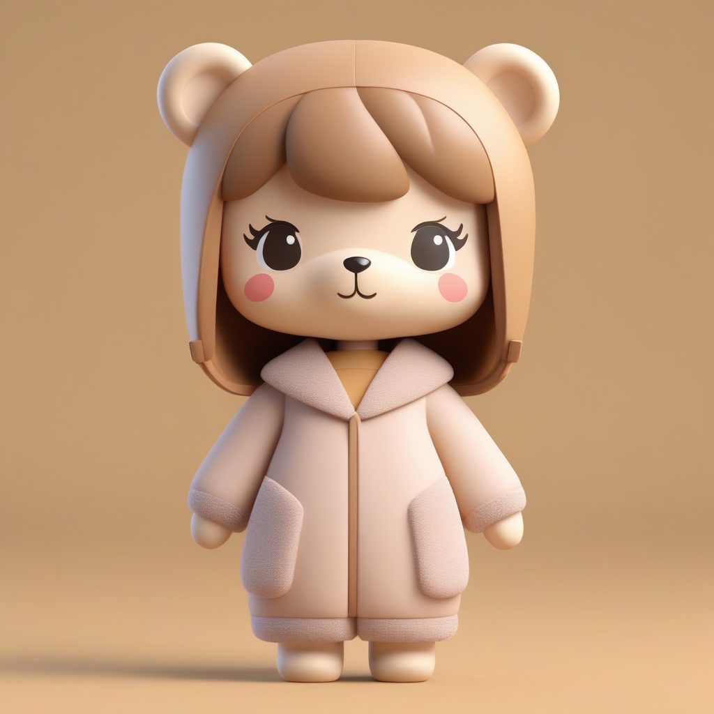 极简粘土风泰迪熊睡衣Q版女孩3D渲染