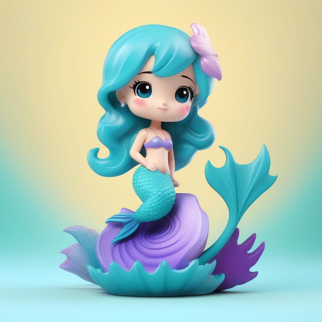 极简Octane渲染Q版人鱼公主 3D粘土盲盒造型