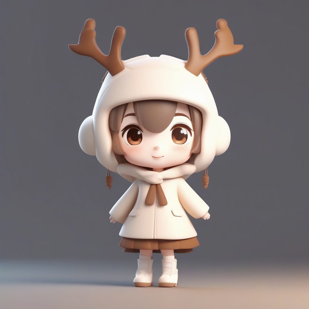 极简配色：棕白系Q版麋鹿少女单脚站立姿势提示词
