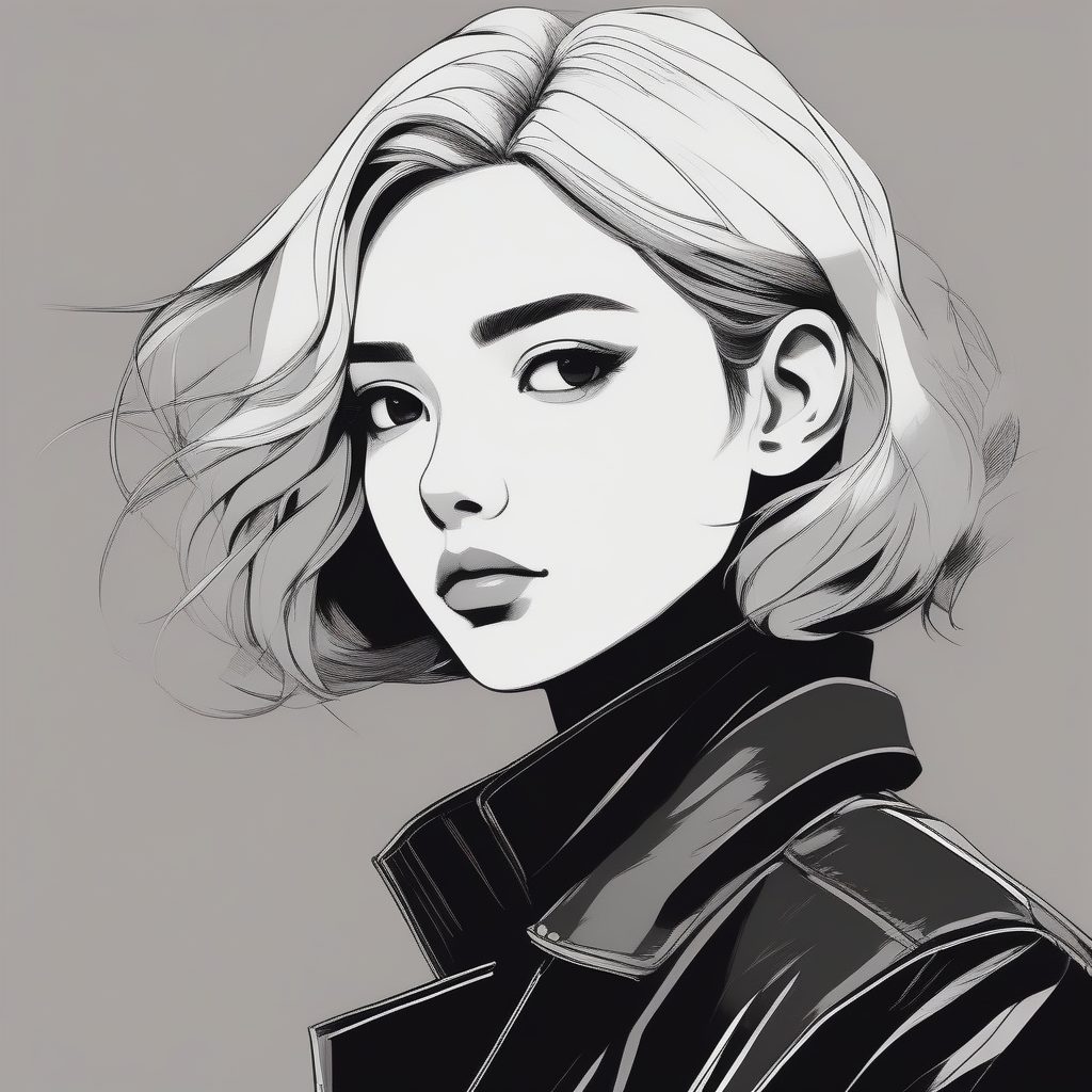 极简皮革：态度十足的短皮夹克女孩肖像