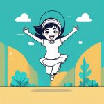 极简平面设计:快乐跳跃的Q版女孩插画,高对比度线条艺术 7 ji jian ping mian she ji kuai le tiao yue de q ban nyu hai cha hua gao dui bi du xian tiao yi shu