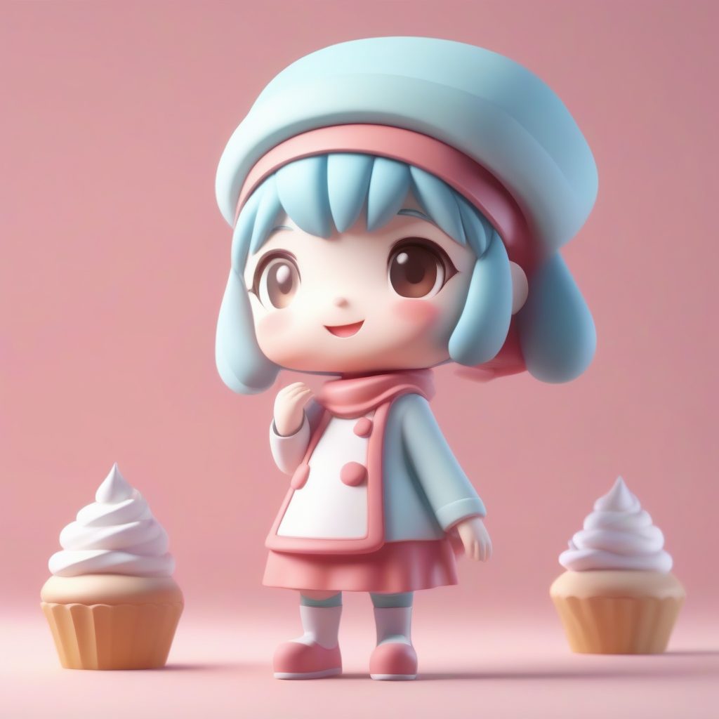 极简Pop Mart风格Q版甜品师：超萌动态姿势3D插画AI绘图诀窍