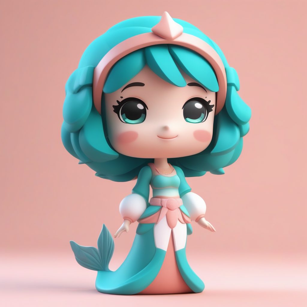 极简Pop Mart风海洋人鱼Q版女孩粘土模型