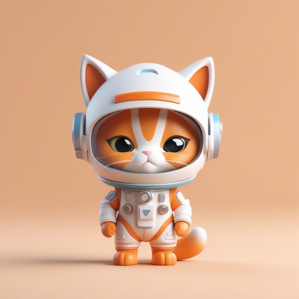 极简Q版3D宇航员猫咪盲盒玩具，粘土C4D渲染