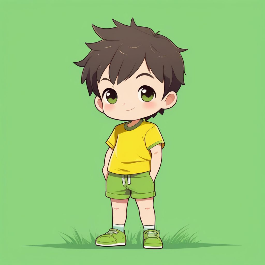 极简Q版草绿色短裤天真男孩全身照