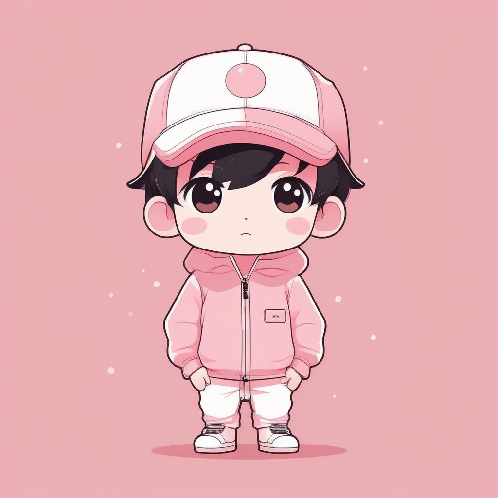 极简Q版淡粉色帽子男孩动漫全身照